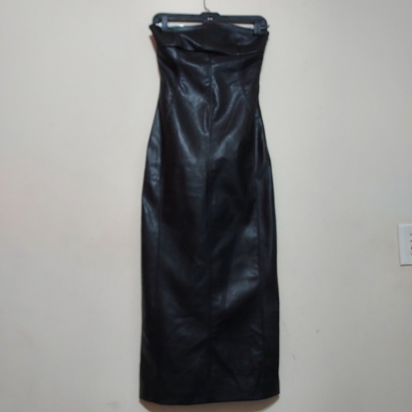 Zara Strapless Faux Leather Midi Dress Sz-XS - mordernwear.com
